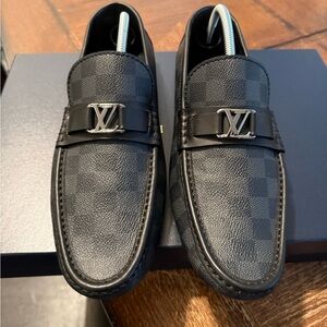 Louis Vuitton Checkered Black Slip-On Loafers Rep Box